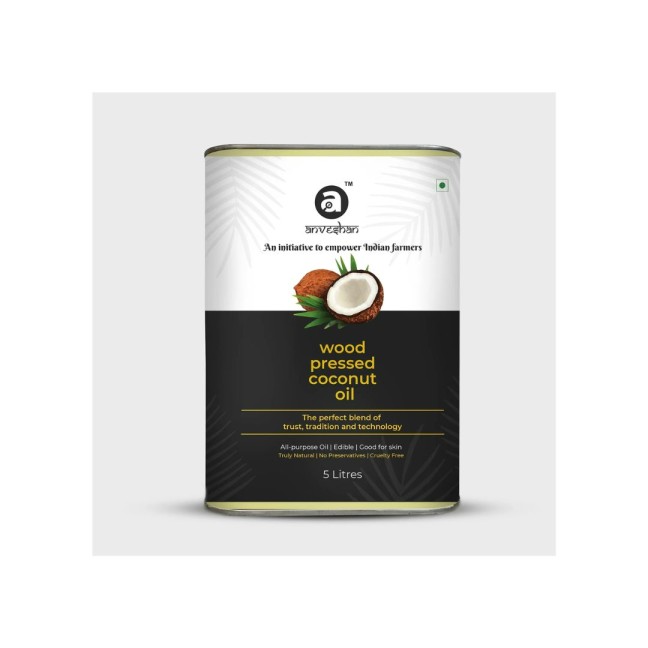 Wood Pressed Coconut Oil – 5L Tin can -Anveshan - IC Organic